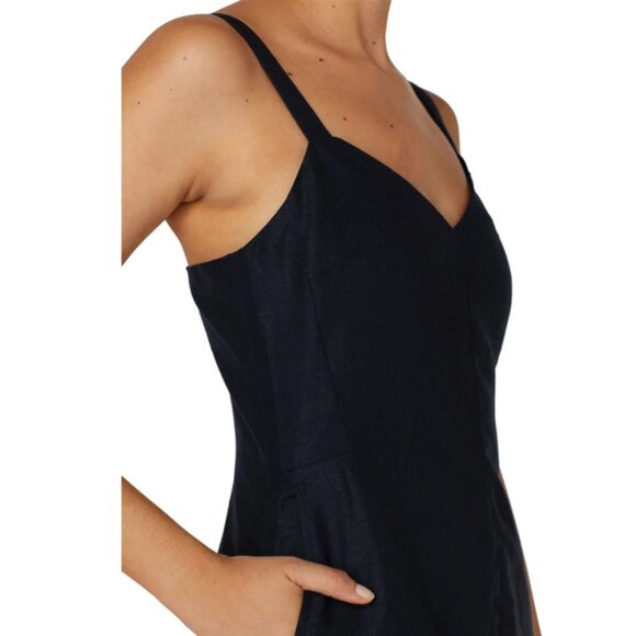 FREE SHIPPING! CLUB MONACO - Black/Navy Linen Midi Jumpsuit w Pockets! - Picture 4 of 11